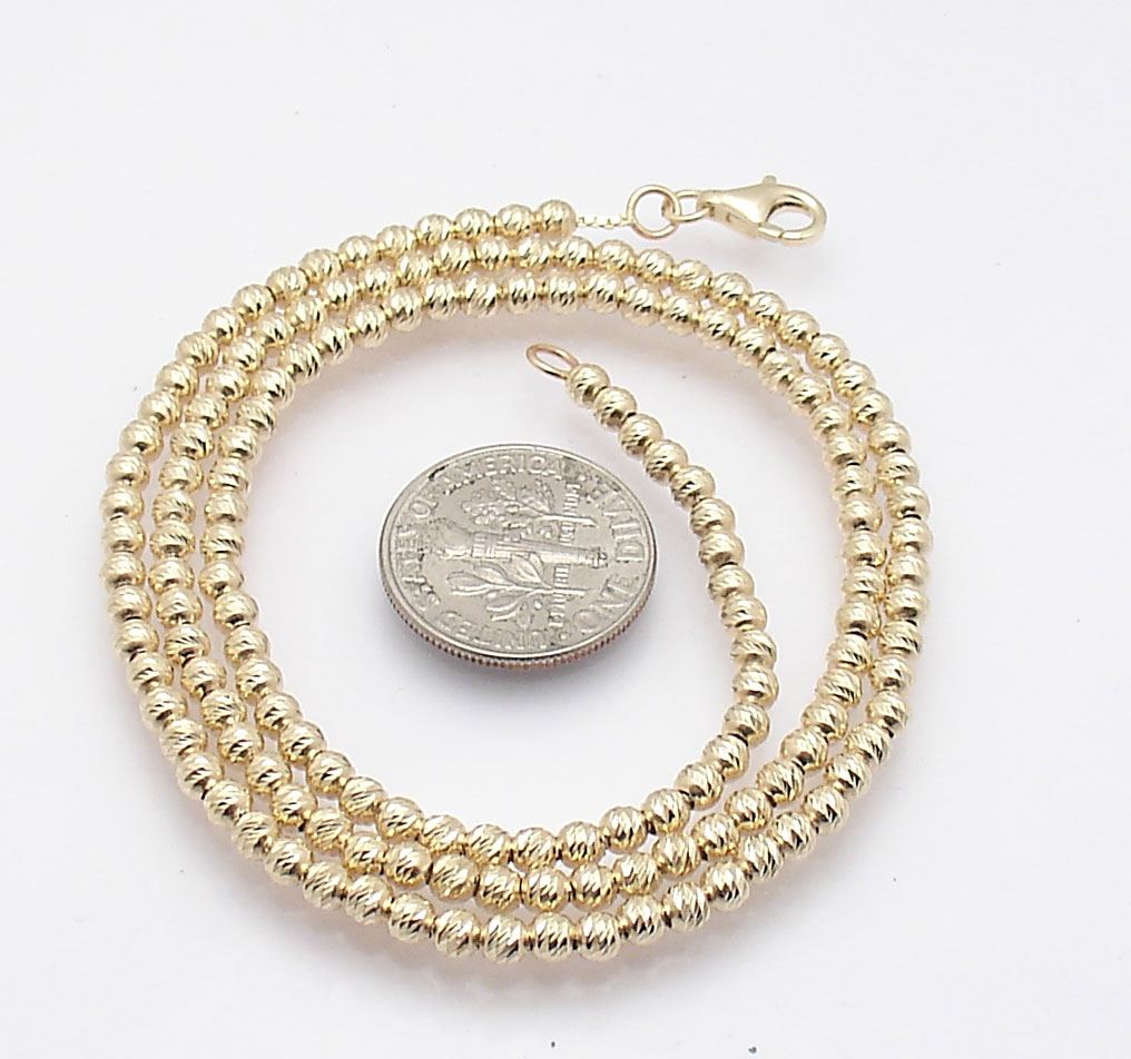 18" Diamond Cut Round Bead Ball Chain Necklace Real Solid 14K Yellow