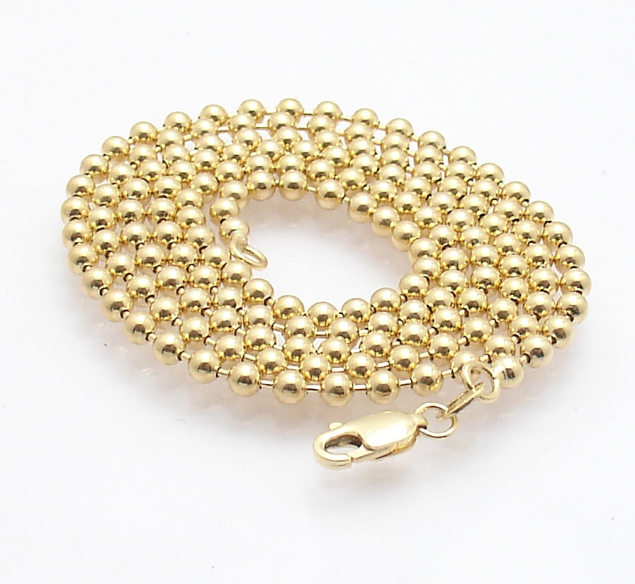 3mm All Shiny Round Bead Ball Chain Necklace REAL Solid 10K Yellow Gold