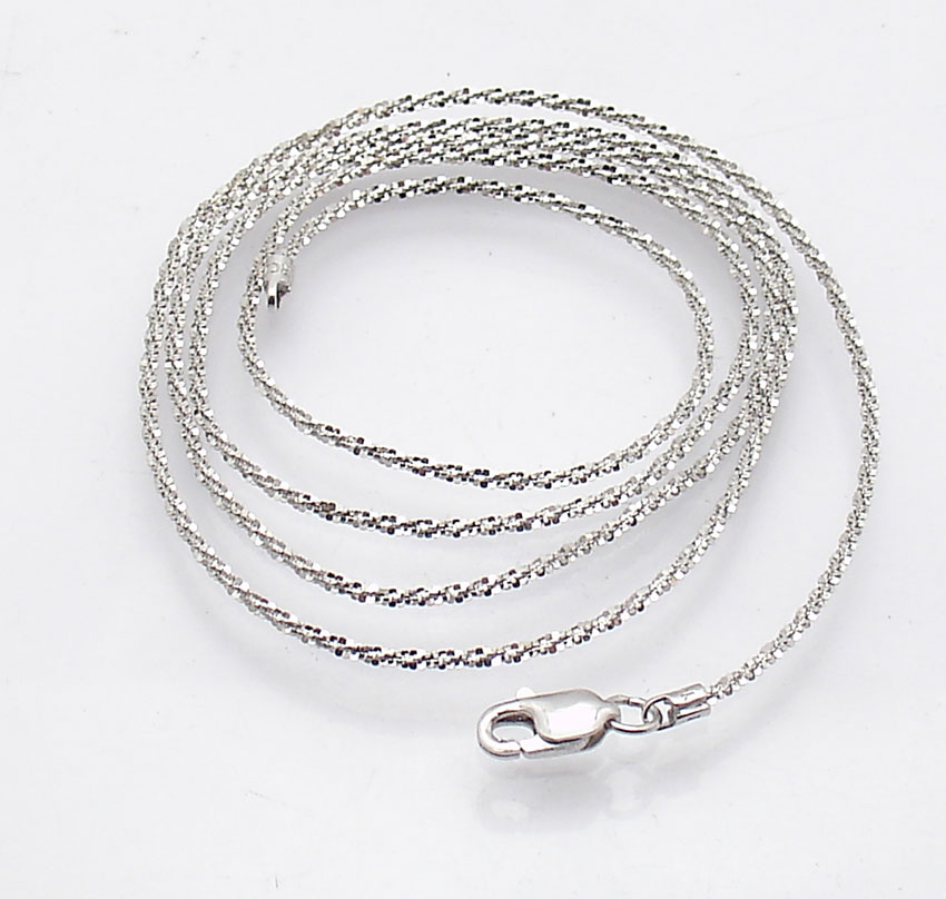 1.10mm Twisted Rock Sparkle Glitter Chain Necklace Real Solid 14K White