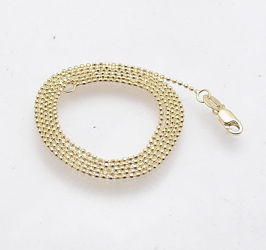 1mm Diamond Cut Round Bead Ball Chain Necklace REAL Solid 14K Yellow