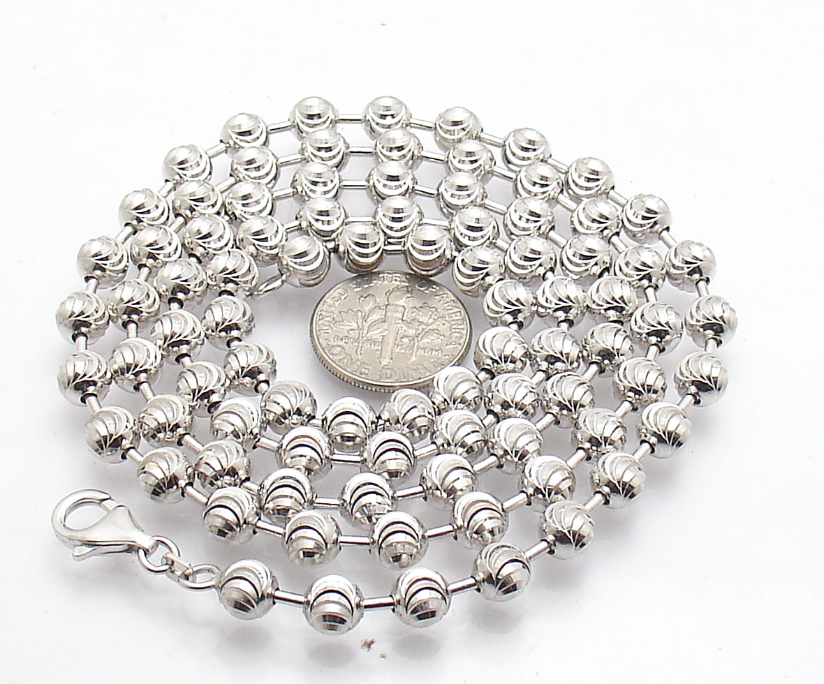 6mm Diamond Moon Cut Ball Bead Chain Necklace Real Sterling Silver