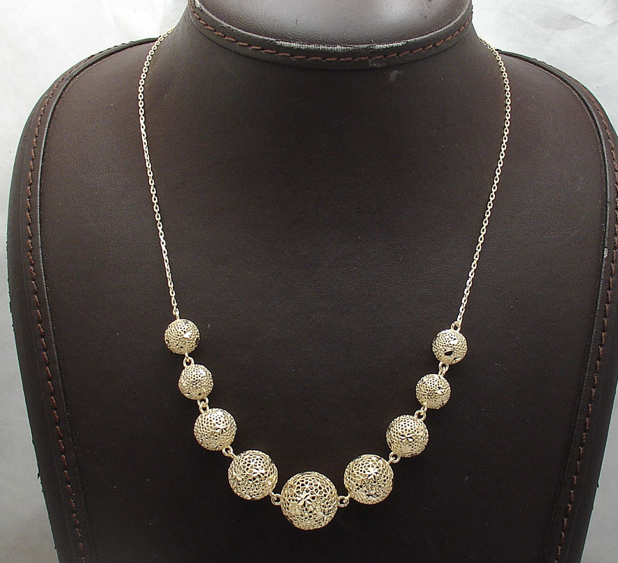 Technibond Graduated Filigree Ball Chain Necklace 14K Yellow Gold Clad