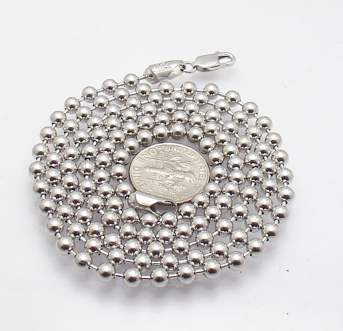 4mm All Shiny Polished Ball Bead Chain Necklace Real Sterling Silver