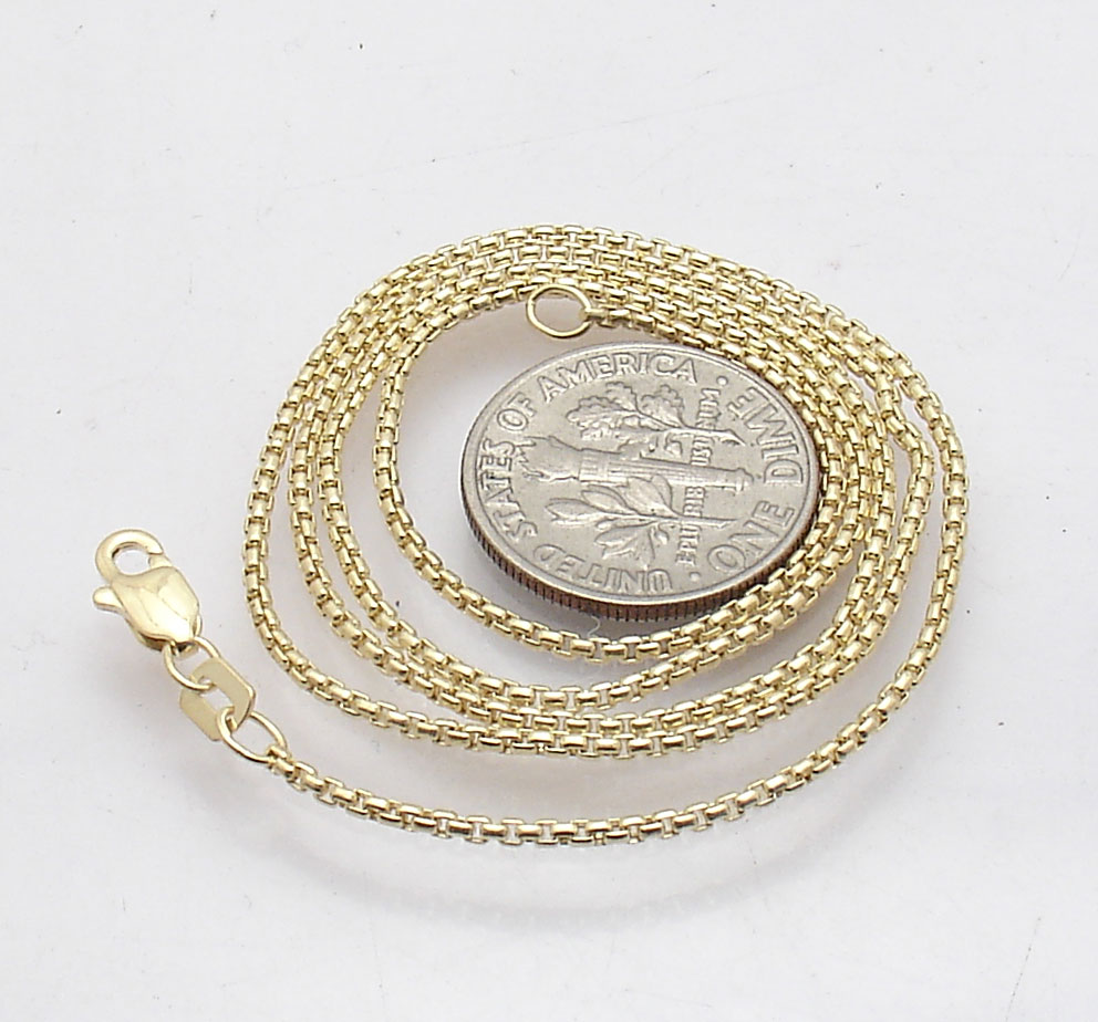 1.30mm Round Box Chain Necklace with Lobster Claw Clasp Real 14K Yellow