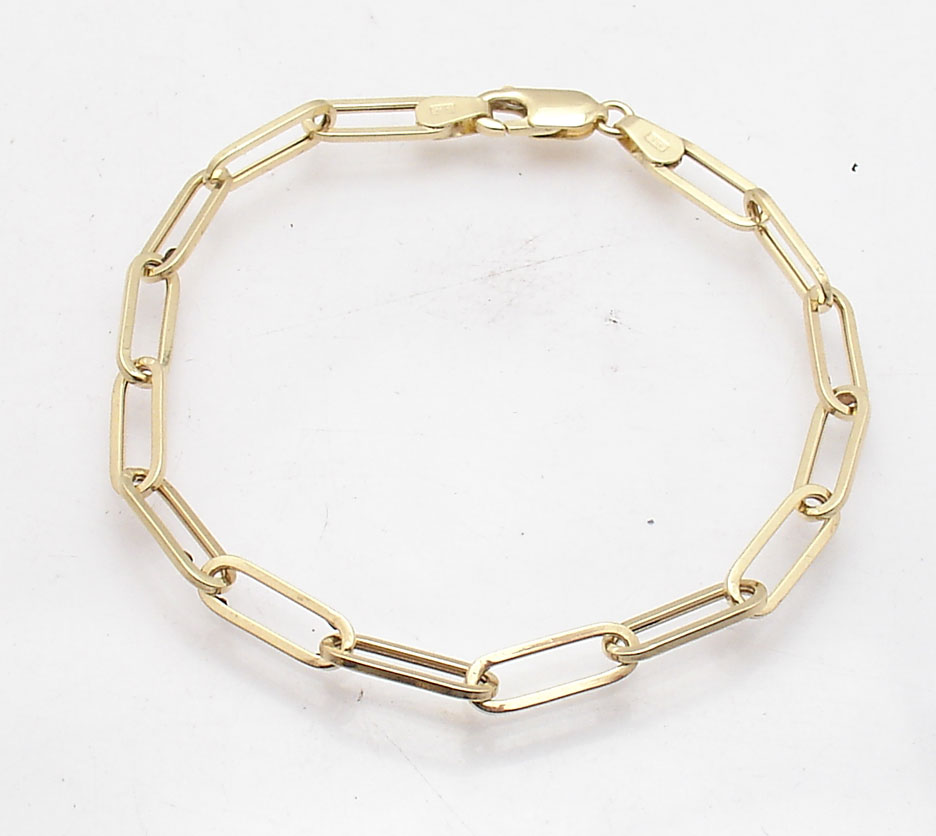 Italian Fashion Paperclip Paper Clip Oval Link Bracelet Real 14K Yellow