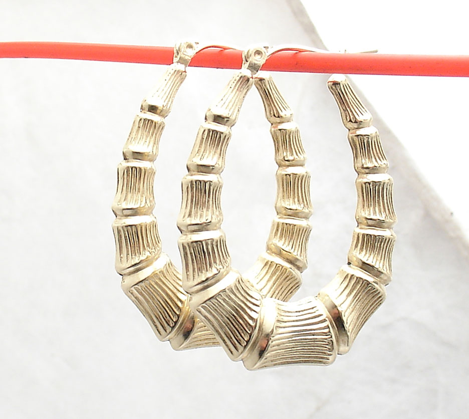 Real gold bamboo hoop earrings Clearance