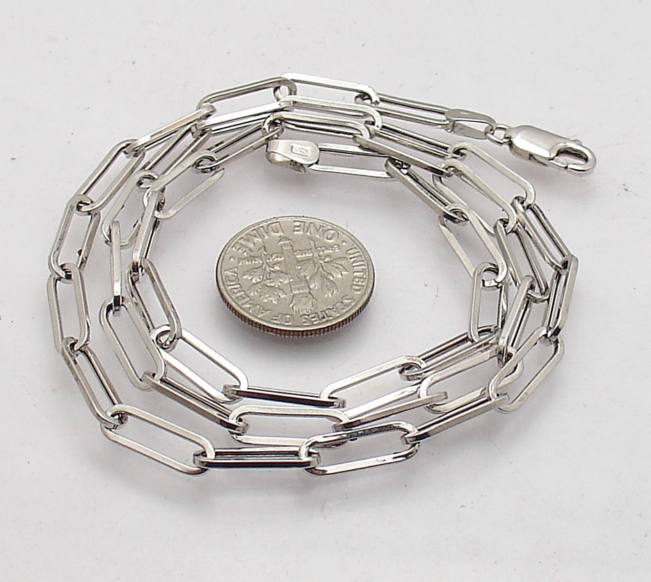 Fashion Elongated Paper Clip Chain Necklace Real 14K White Gold 14