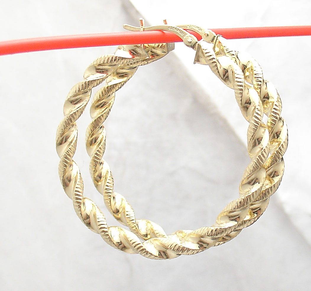 thumbnail image 2 of HSN 1.5" Plain Oval Hoop Earrings – 14K Yellow Gold Plated Sterling Silver – 5mm Thick 2 of 4