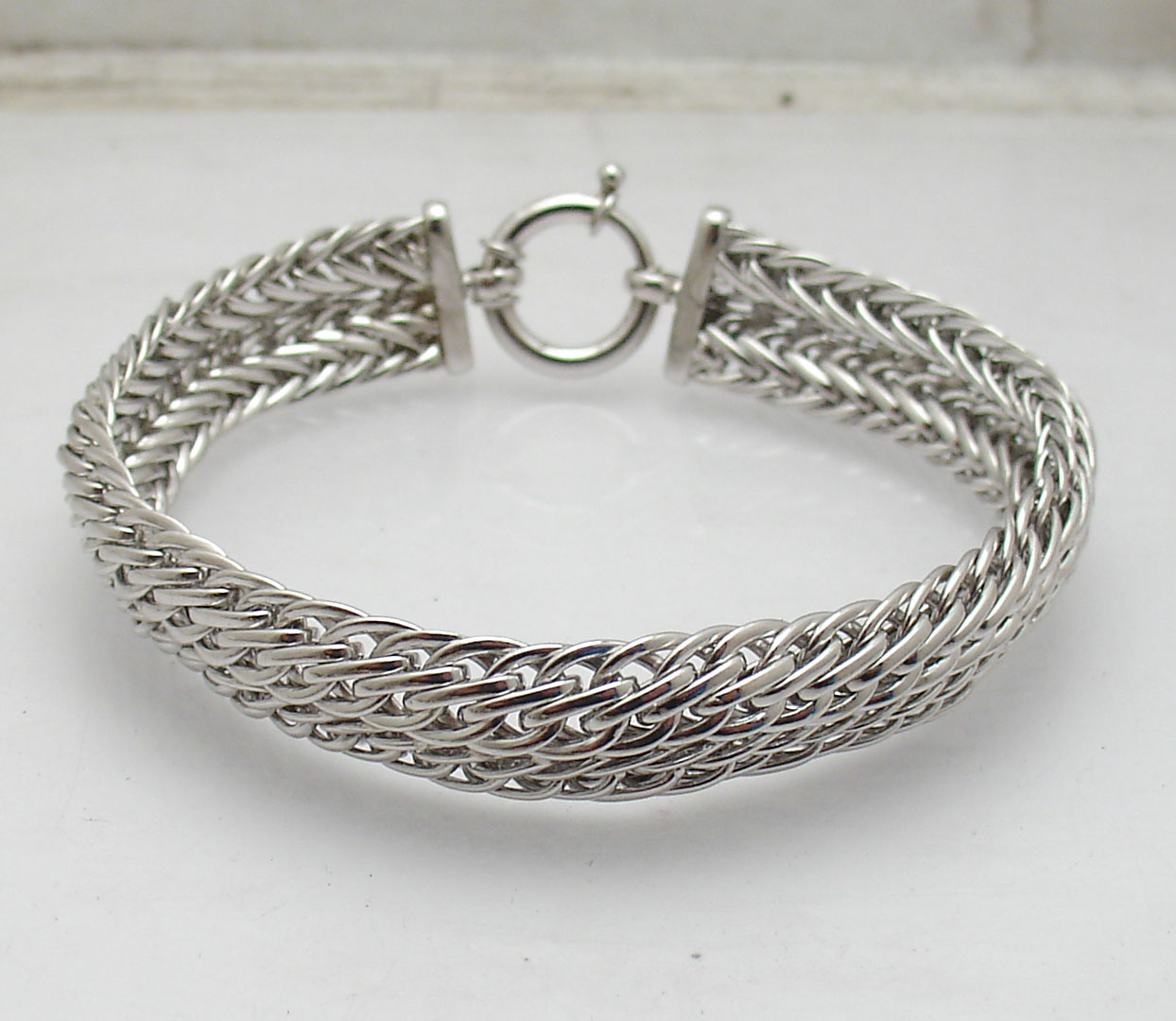 ★SENTIMENTS★ NO.511 [SILVER] LACE LINE CHIAN BRACELET Polished Double Cestina Link Chain Bracelet Anti-tarnish