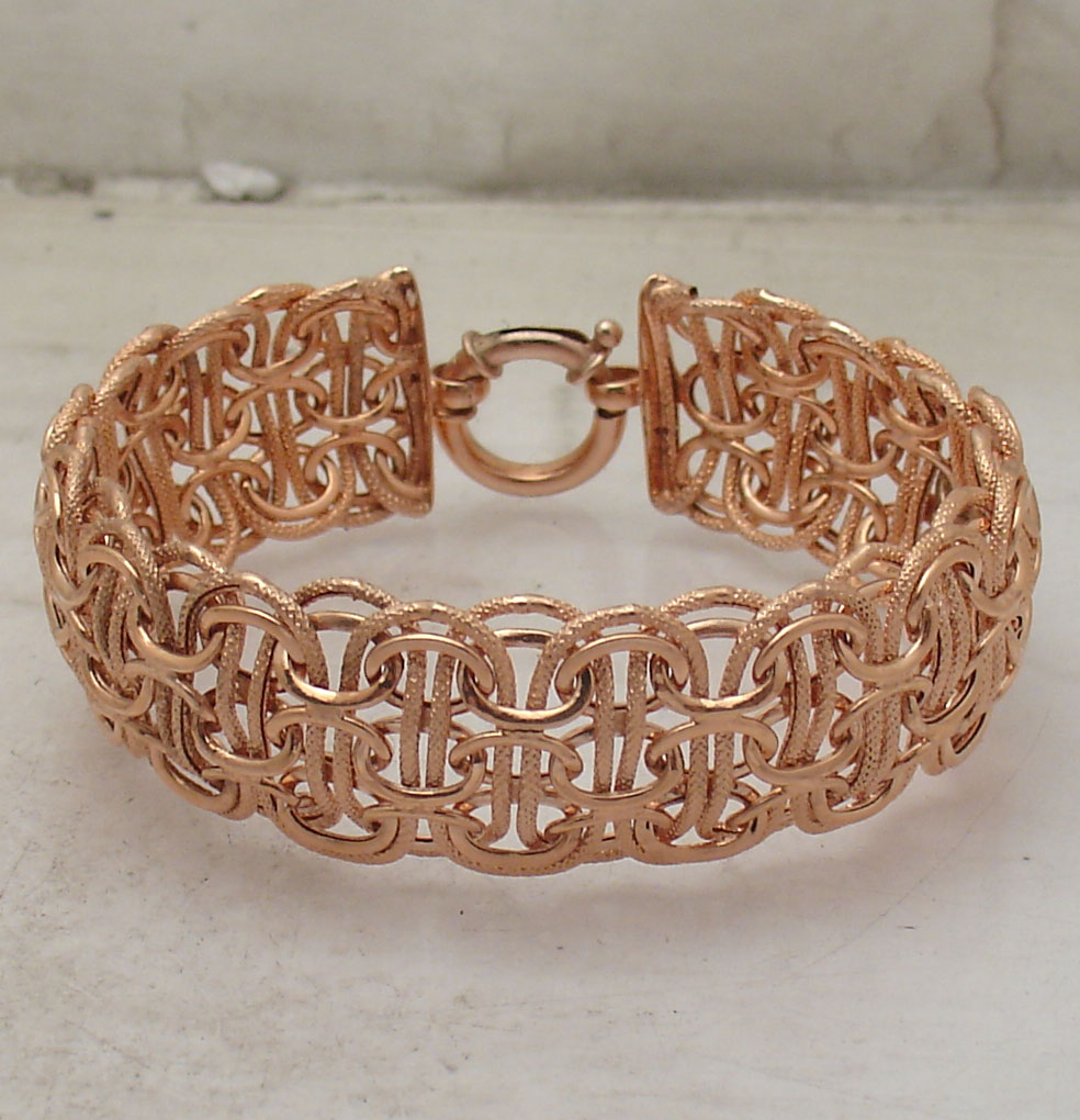 Technibond Textured Oval Railroad Bracelet 14K Rose Gold
