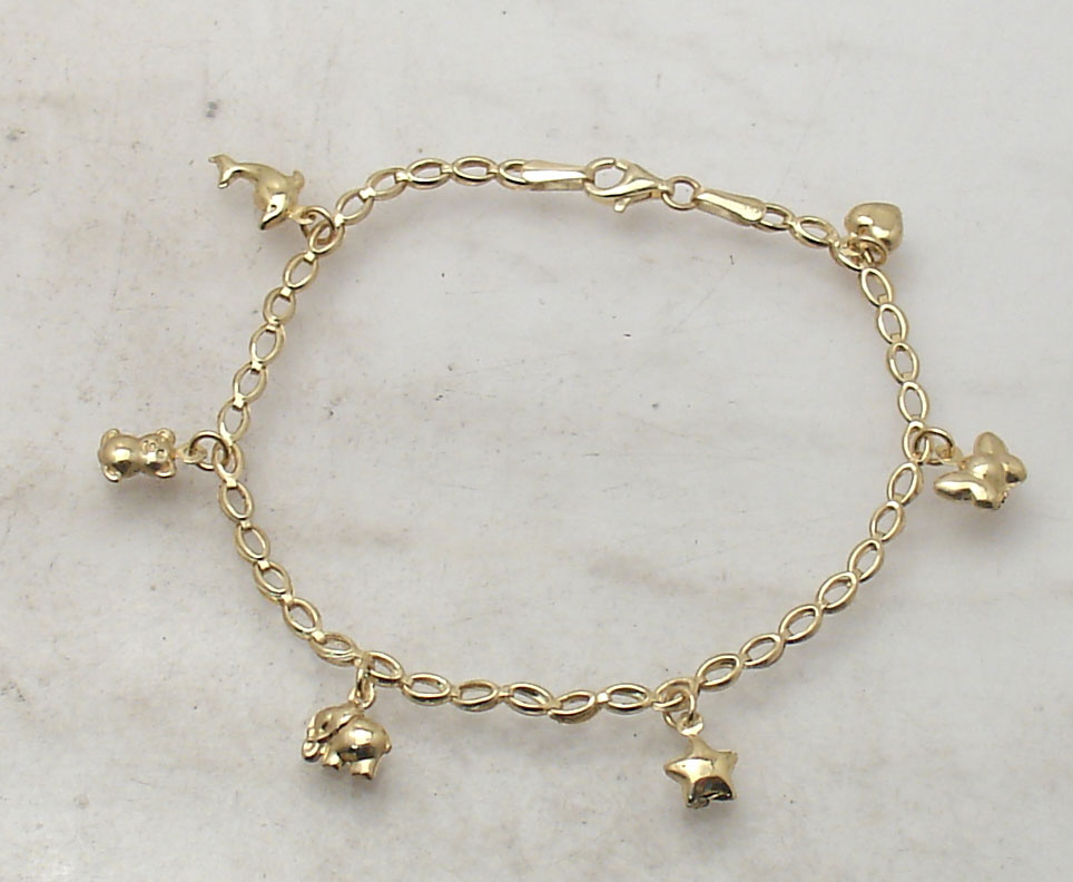 3mm Real 14K Yellow Gold Ball Bead Link Chain Bracelet With Lobster Clasp