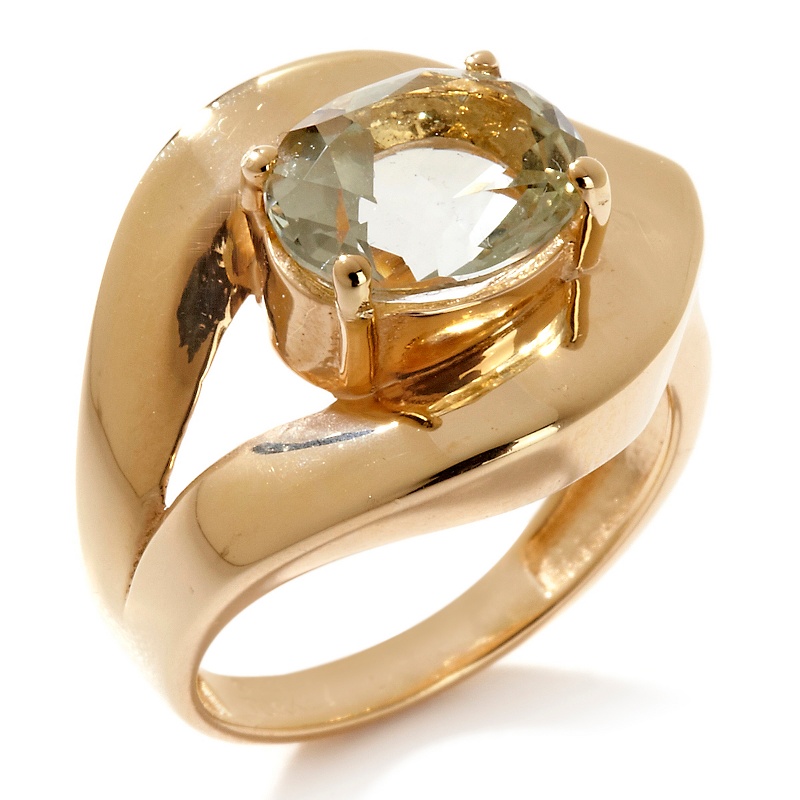 Technibond Genuine Oval Prasiolite Gemstone Ring 14K Yellow Gold Clad ...