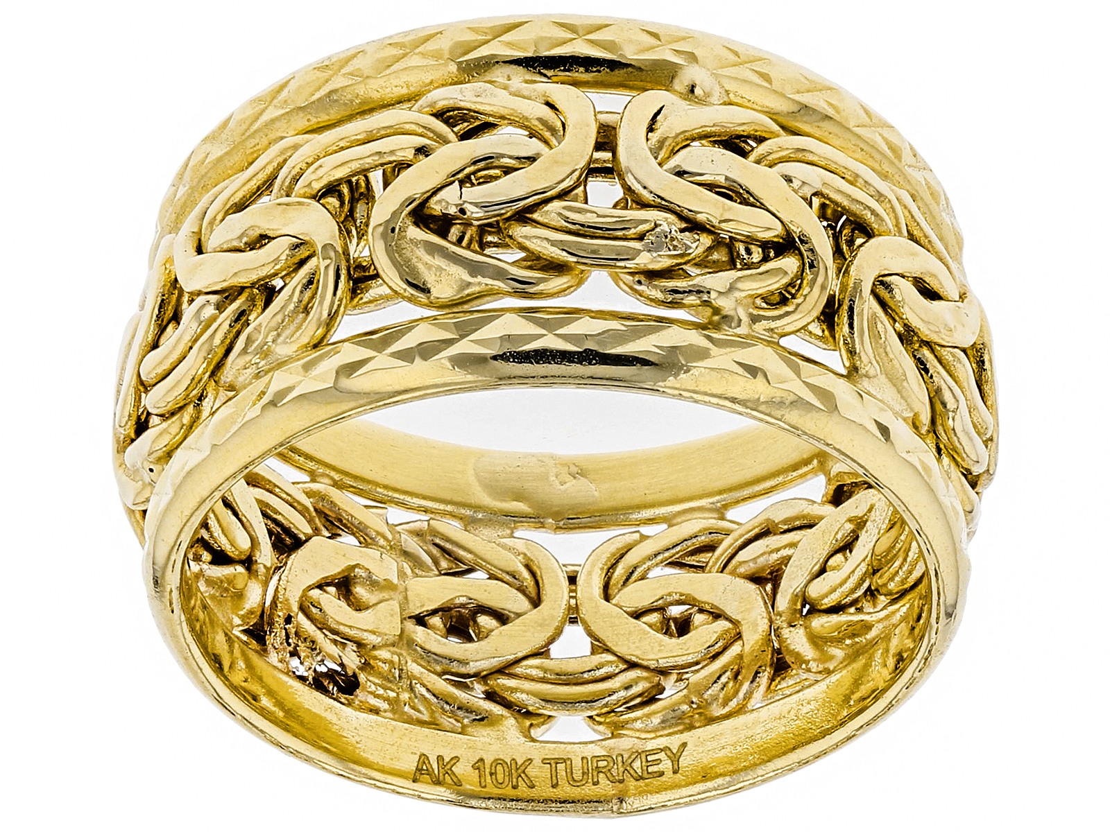 Gerochristo Byzantine Diamond Ring 16号 Diamond Cut Framed Byzantine Band Ring Real 10K Yellow Gold