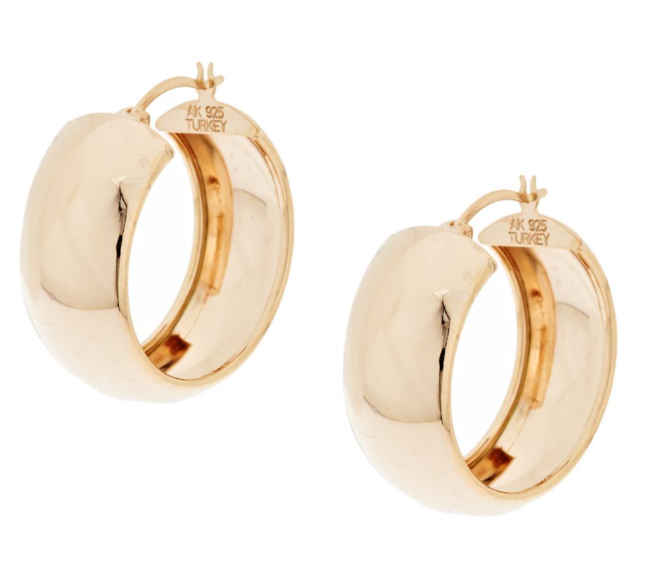 QVC Polished Wedding Band Hoop Earrings 14K Yellow Rose Gold Clad 925