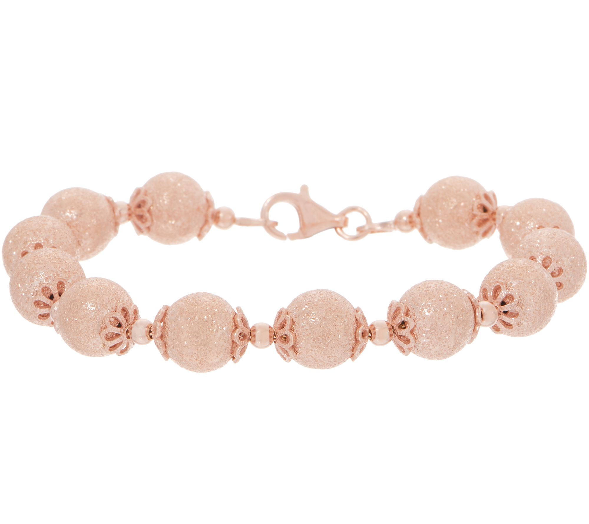Textured Glitter Bead Ball Link Bracelet 14K Rose Gold Clad Sterling