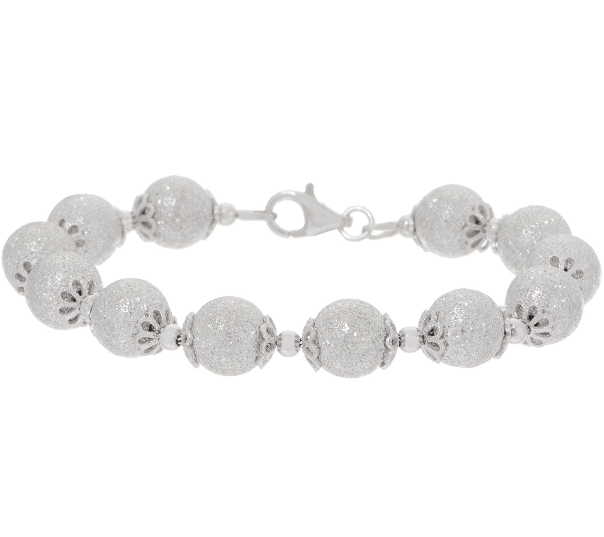 Textured Glitter Bead Ball Link Bracelet Real 925 Sterling Silver