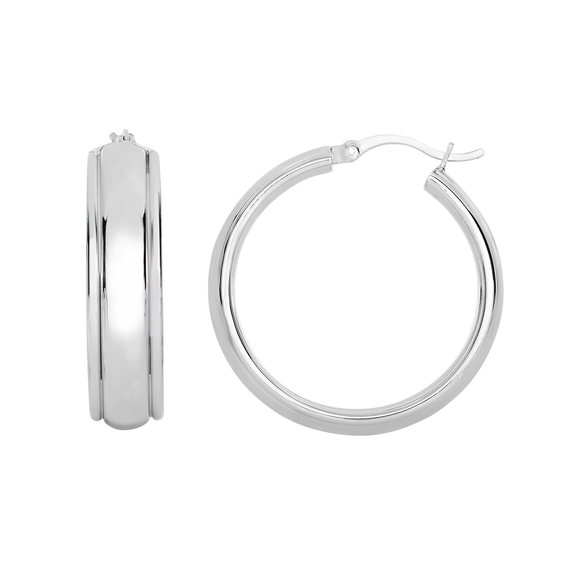 1 3/8" AntiTarnish Bordered Shiny Round Hoop Earrings Real 925