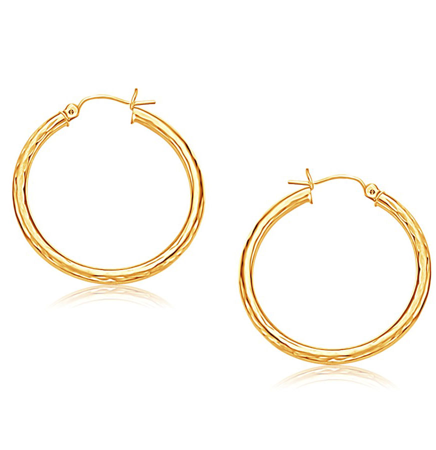 3mmX25mm 1/" Diamond Cut Hoop Earrings Real 14K Yellow Gold FREE SHIPPING