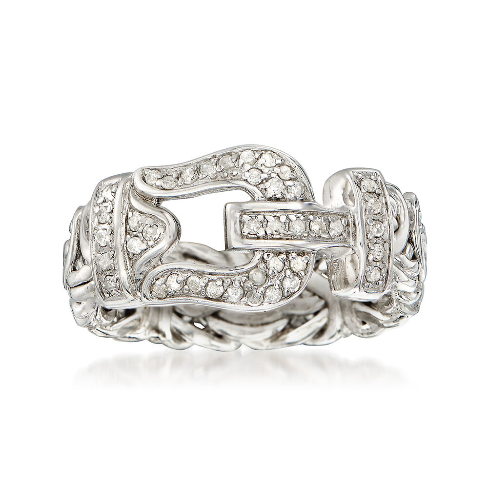 Size 8 Natural Diamond Byzantine Buckle Ring AntiTarnish
