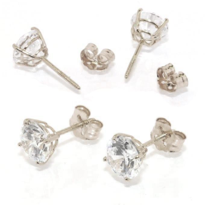 Brilliant Cut Round CZ Stud Earrings Push On Screw Off Back Real 14K